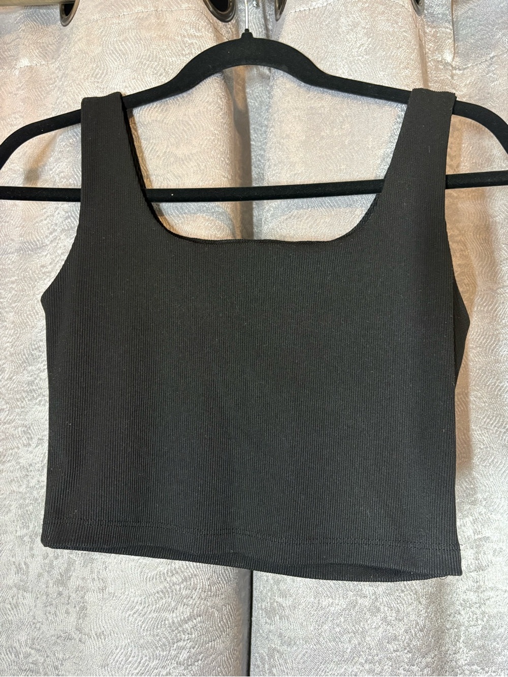 mahina Black Ribbed Square Neck Tank